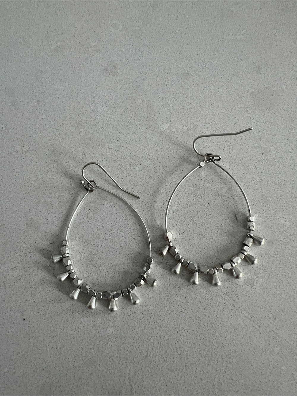 Silver Teardrop Hoop Earrings with Dangle Accents